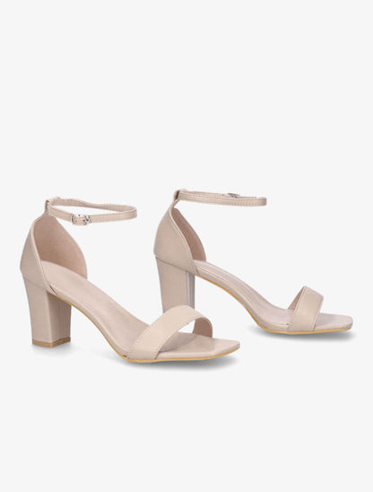 Sandales à talon et bride en simili - Beige - 4