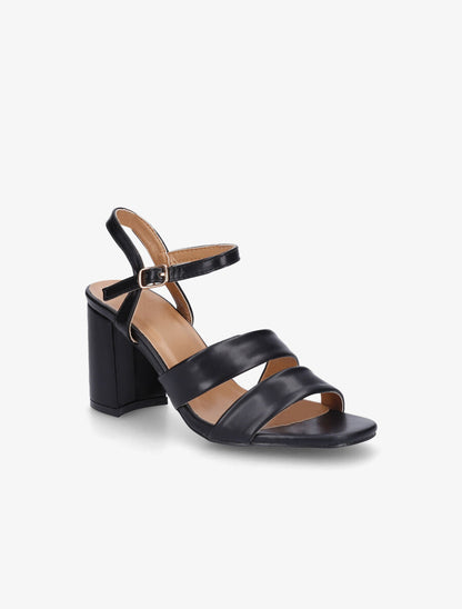 Sandales à talon et double brides en simili - Noir - 2