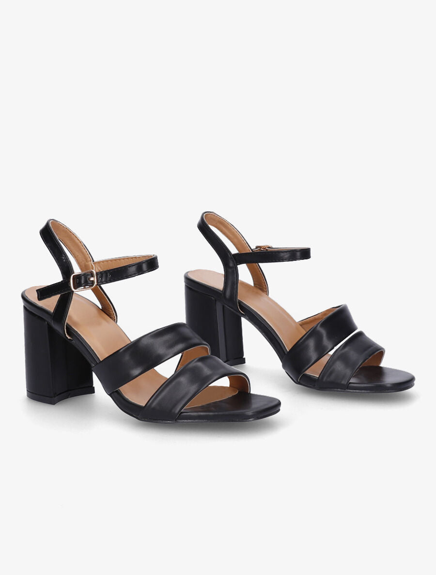 Sandales à talon et double brides en simili - Noir - 4