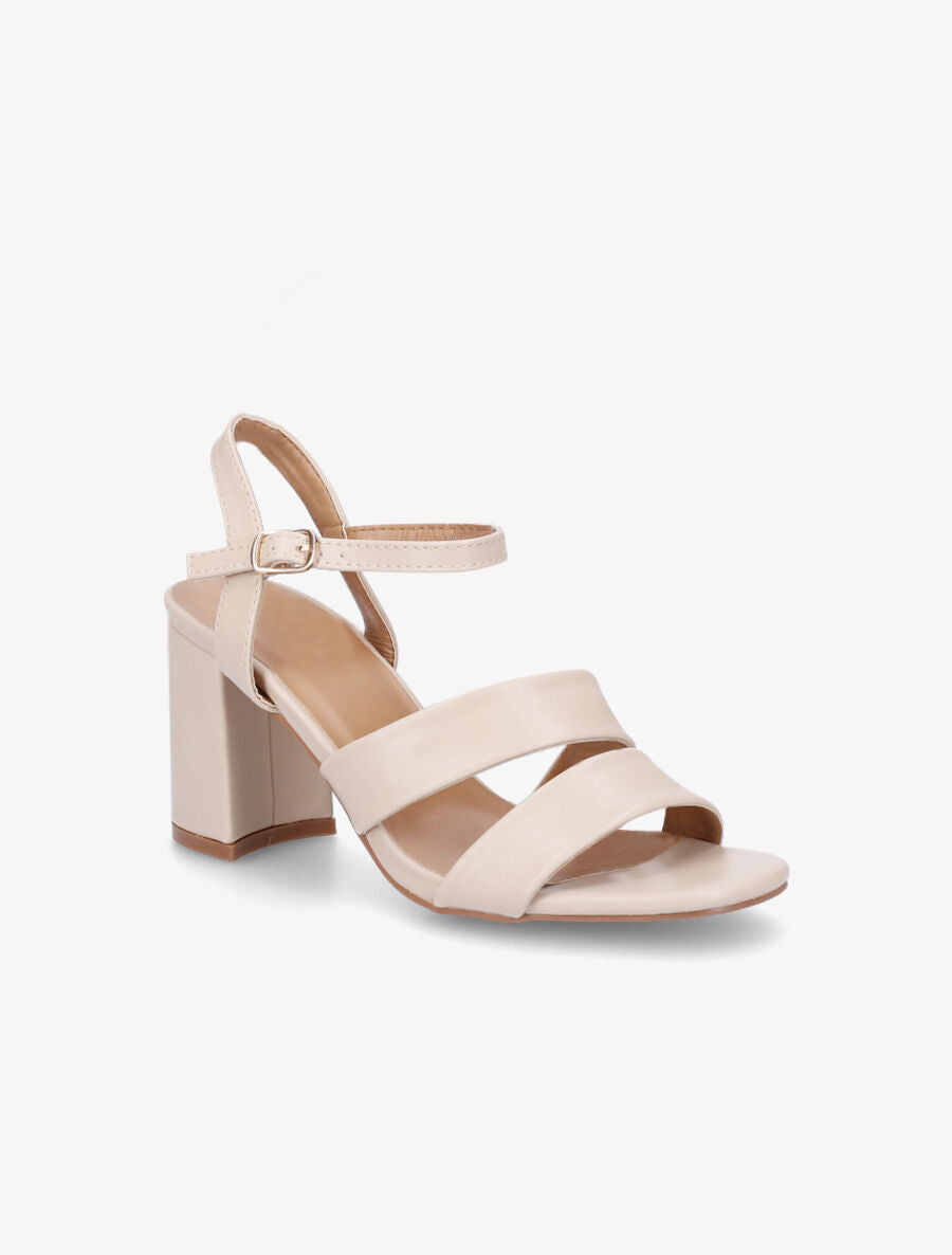 Sandales à talon et double brides en simili - Beige - 2