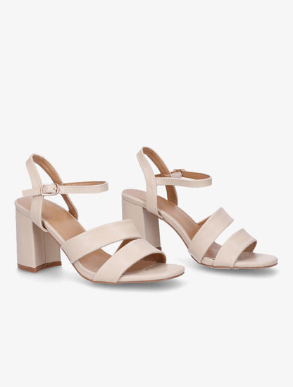 Sandales à talon et double brides en simili - Beige - 4