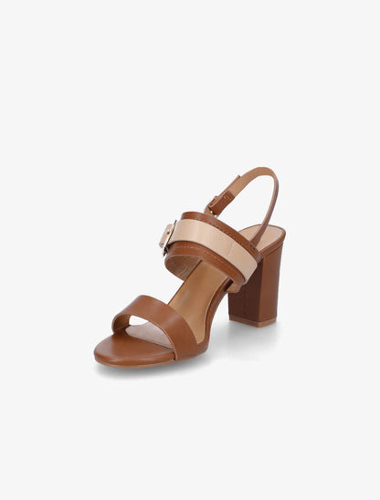 Sandales à talon et double boucles - Camel - 3