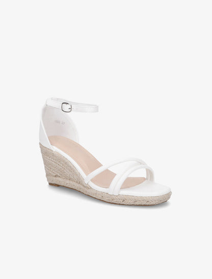 Sandales croisées à talon compensé - Blanc - 2