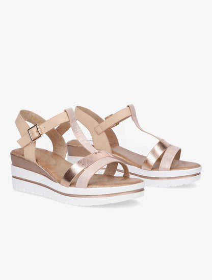Sandales compensées bride en T croco - Rose gold - 4