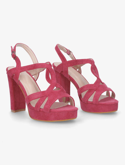 Sandales en suédine à plateforme et talon haut - Fushia - 4