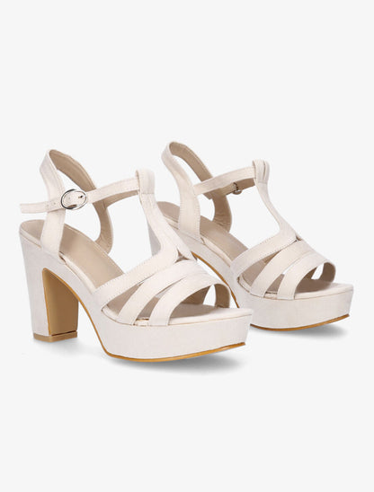 Sandales en suédine à plateforme et talon - Beige - 4