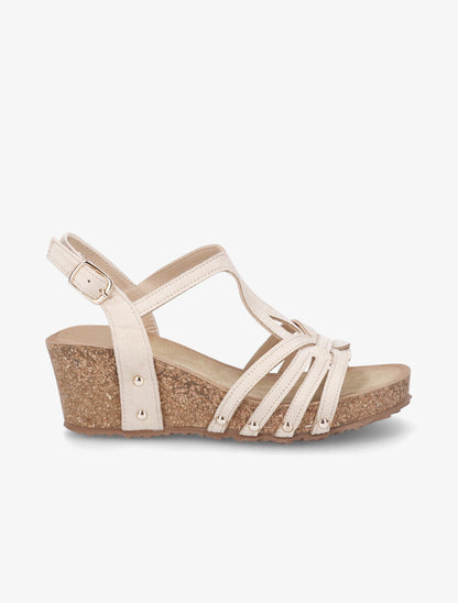Sandales compensées effet liège et ganses entrelacées - Beige - 5