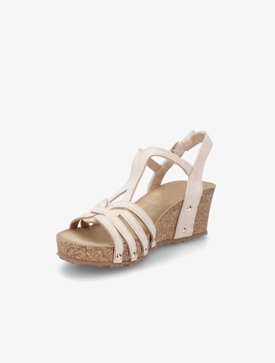 Sandales compensées effet liège et ganses entrelacées - Beige - 3
