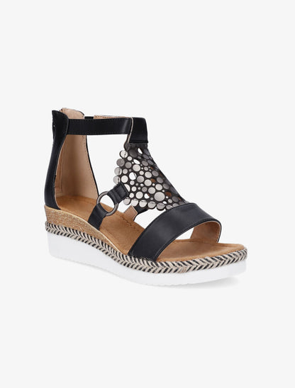 Sandales compensées à bride irisée et motifs ajourés - Noir - 2
