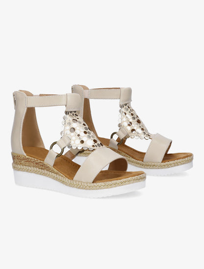 Sandales compensées à bride irisée et motifs ajourés - Beige - 4