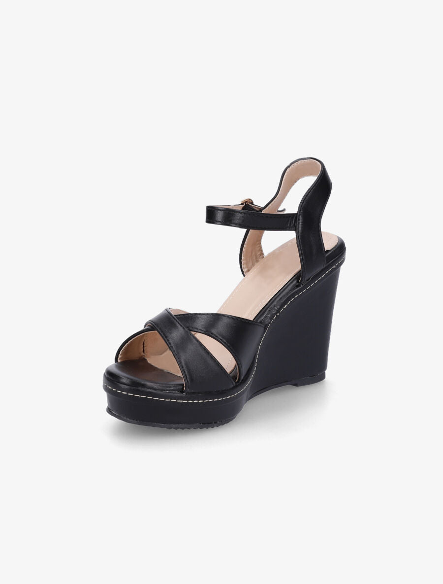 Sandales compensées à brides croisées - Noir - 3