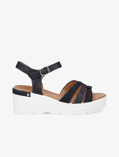 Sandales compensées irisées à brides croisées - Noir - 1