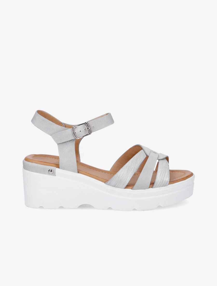 Sandales compensées irisées à brides croisées - Gris clair - 5
