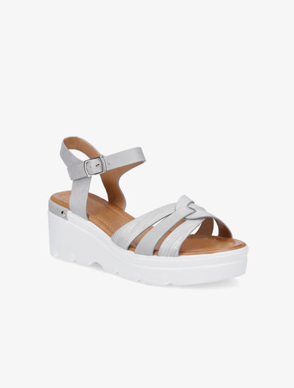 Sandales compensées irisées à brides croisées - Gris clair - 2