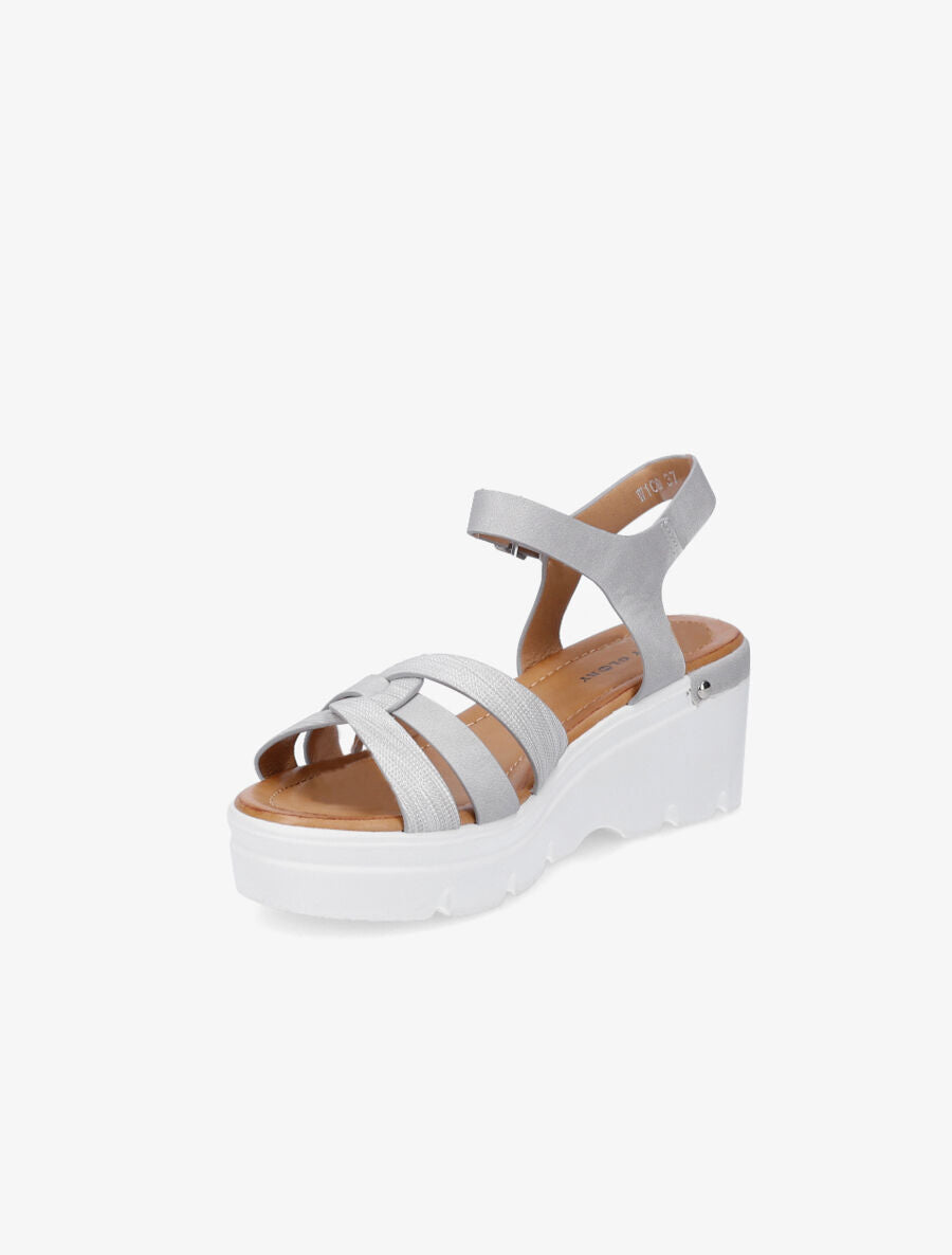 Sandales compensées irisées à brides croisées - Gris clair - 3