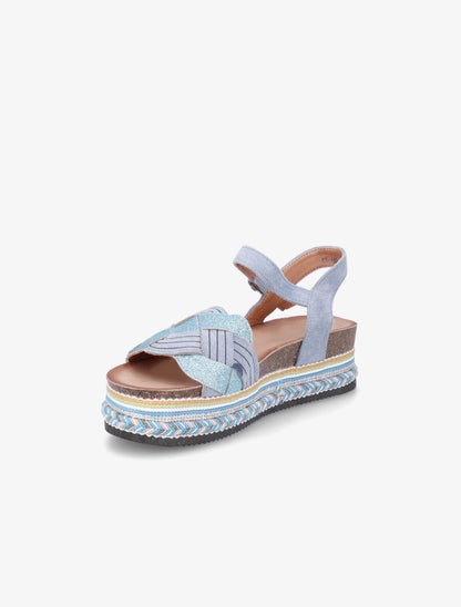 Sandales compensées tressées à paillettes - Bleu clair - 3