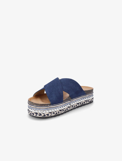 Claquettes à ganses croisées et semelle stylisée - Marine - 3