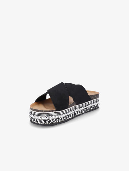 Claquettes à ganses croisées et semelle stylisée - Noir - 3