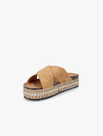 Claquettes à ganses croisées et semelle stylisée - Camel - 3