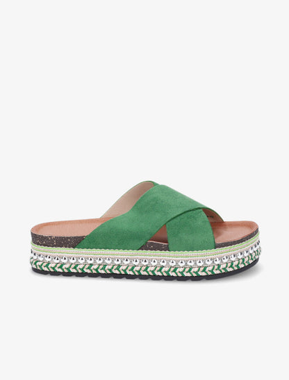 Claquettes à ganses croisées et semelle stylisée - Vert - 1