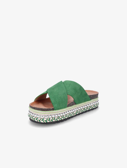 Claquettes à ganses croisées et semelle stylisée - Vert - 3