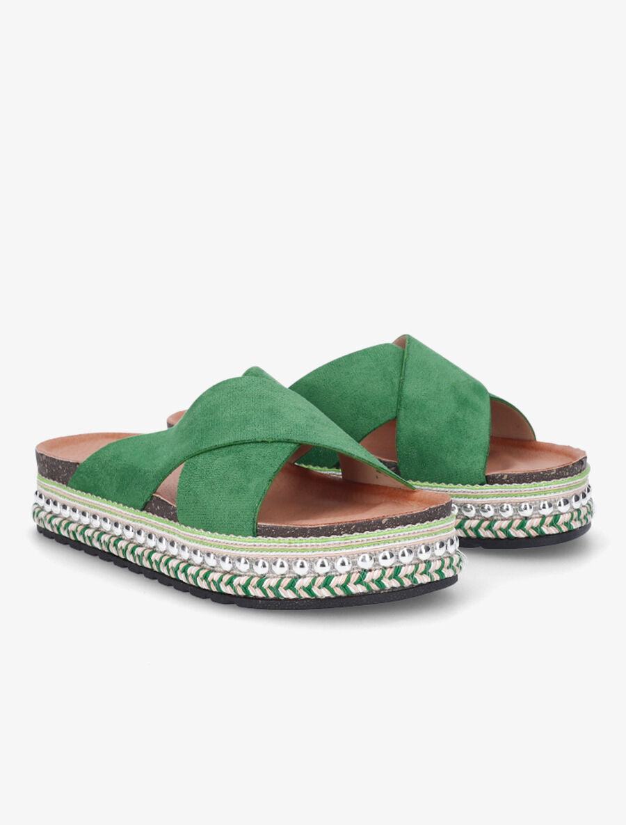 Claquettes à ganses croisées et semelle stylisée - Vert - 4