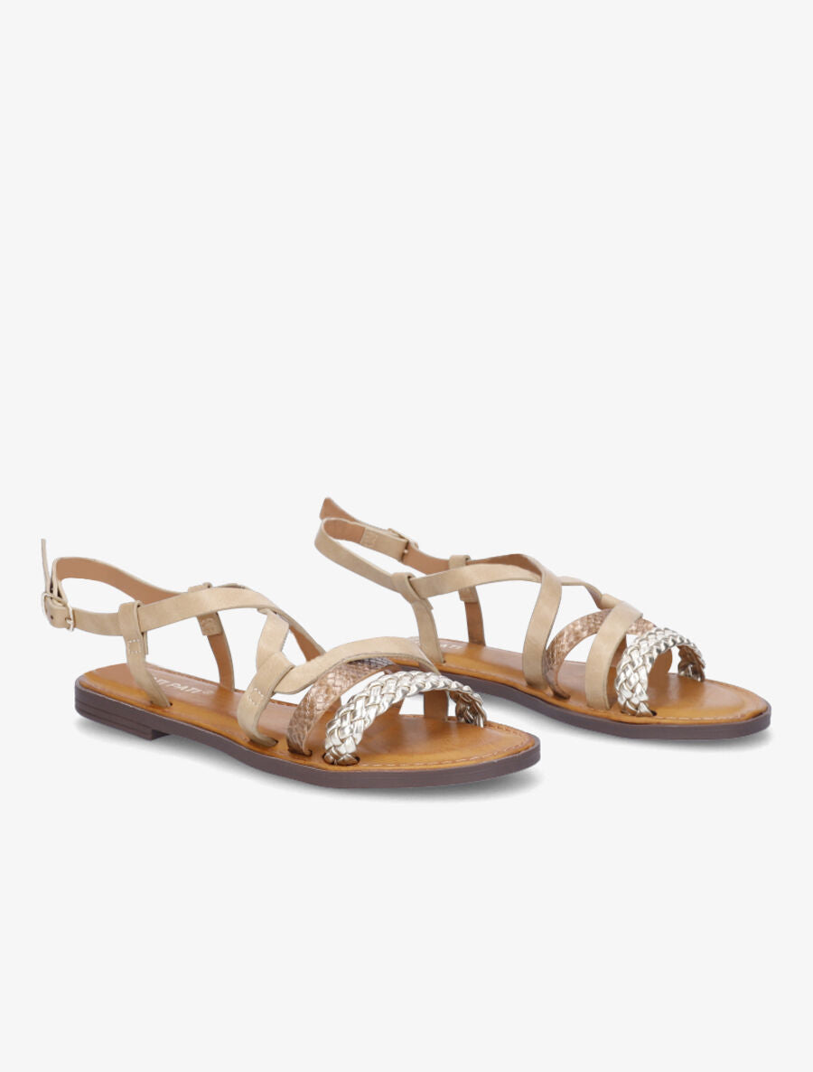 Nu-pieds croisés à tresse - Beige - 4