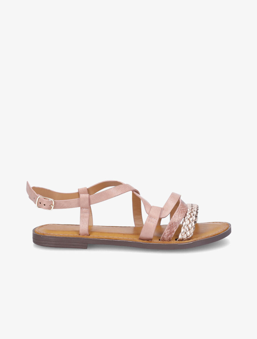 Nu-pieds croisés à tresse - Vieux rose - 1