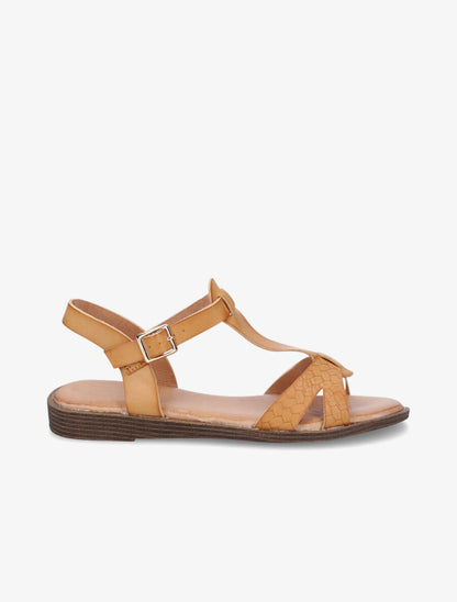 Nu-pieds en T en simili texturé - Beige - 1