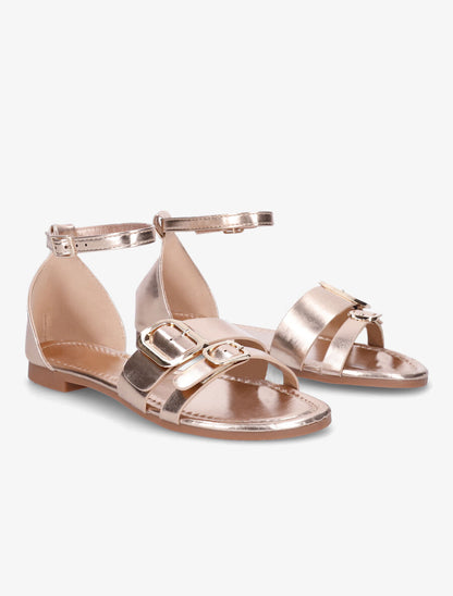 Nu-pieds en simili double boucles - Rose gold - 4