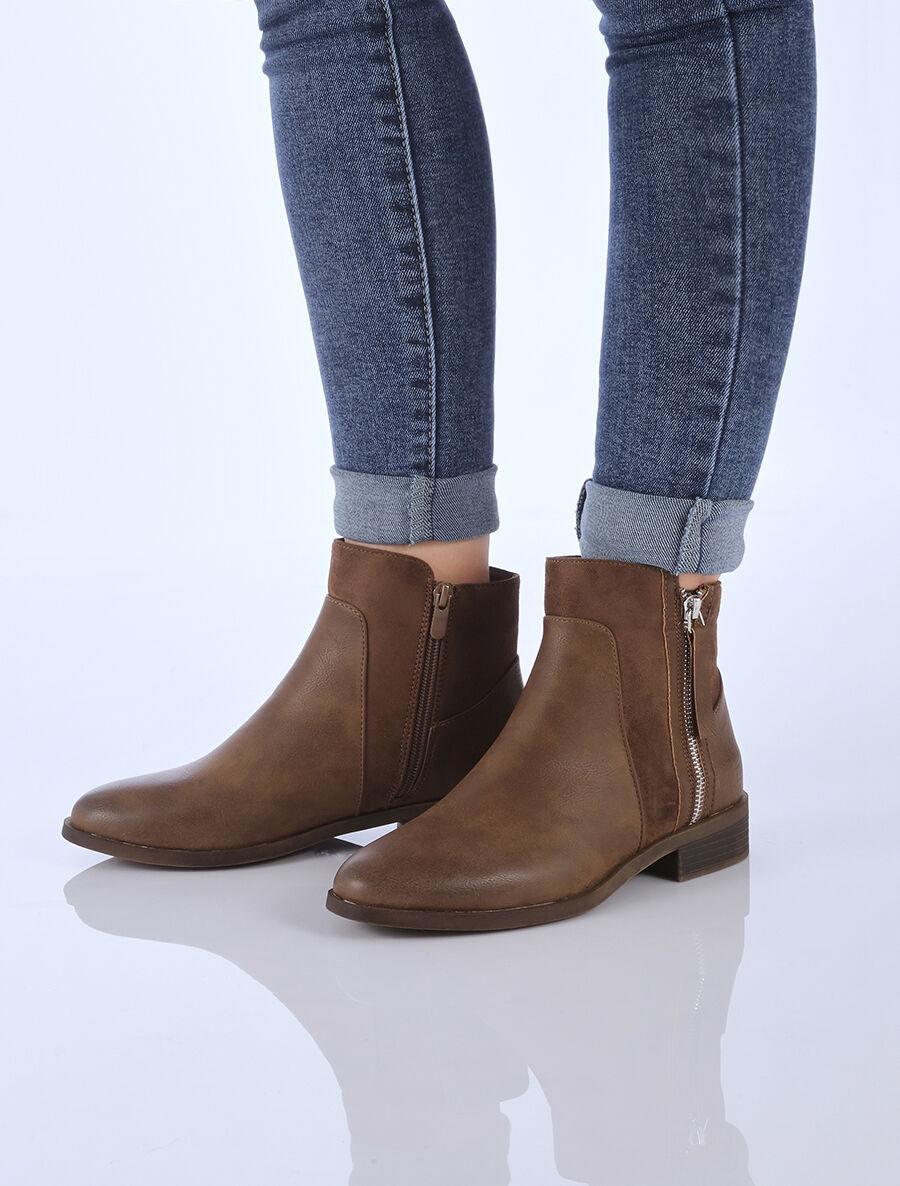 Bottines unies bi-matière - Marron - 5