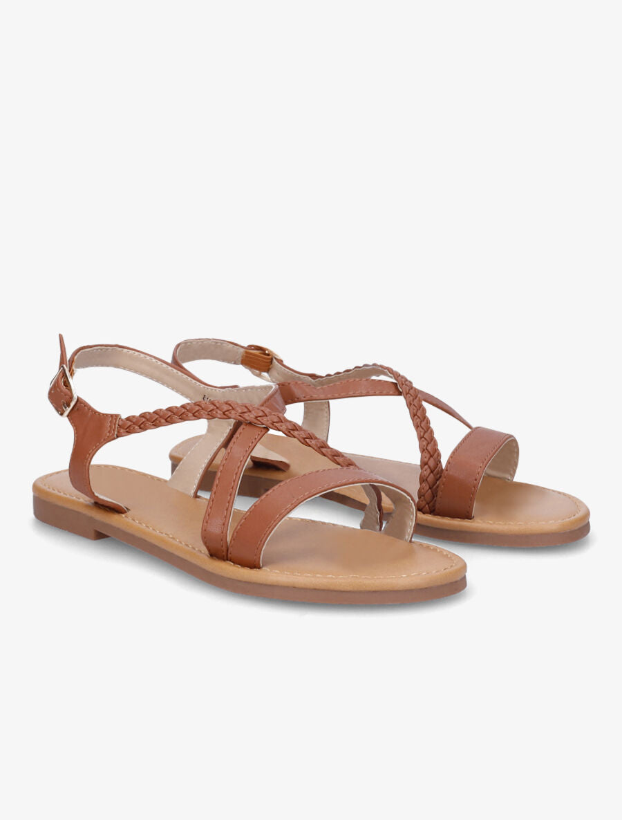 Nu-pieds en simili à bride tressée - Camel - 4