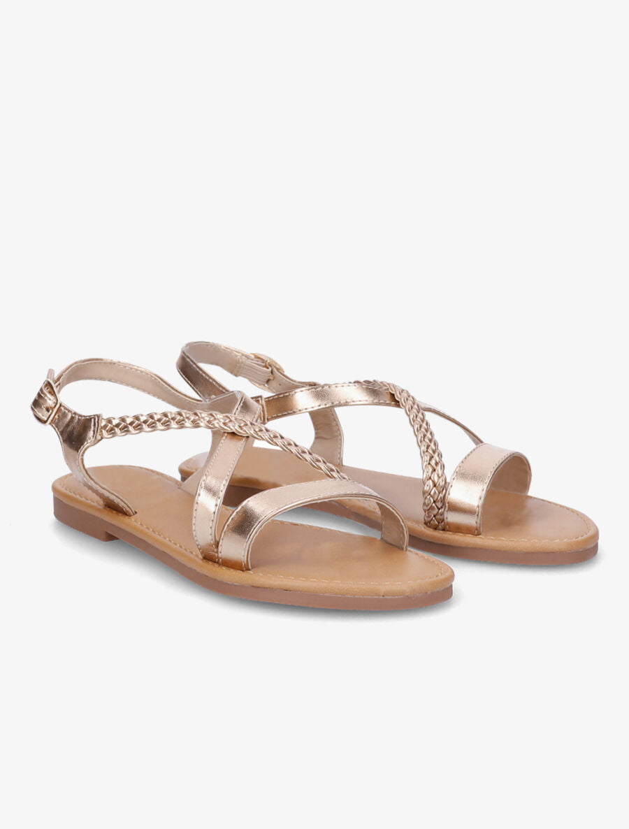 Nu-pieds en simili à bride tressée - Rose gold - 4
