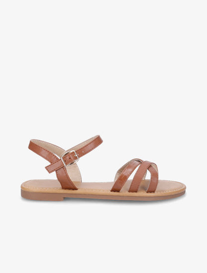 Nu-pieds en simili à bride effet croco - Camel - 1