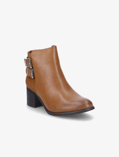 Bottines à talon en simili à double boucles argentées - Camel - 3