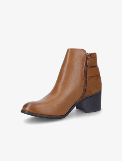 Bottines à talon en simili à double boucles argentées - Camel - 4