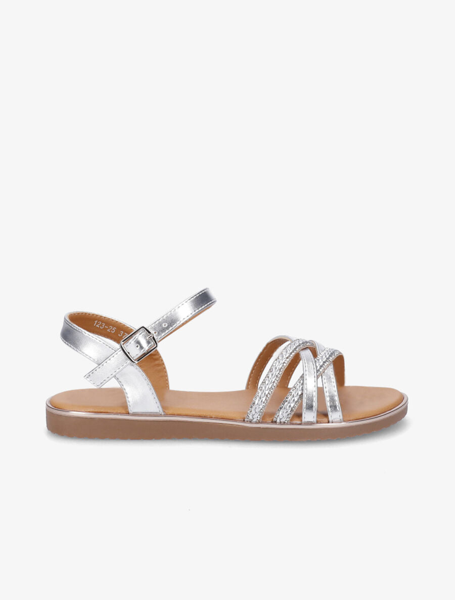 Nu-pieds brides tressées à strass - Argent - 5