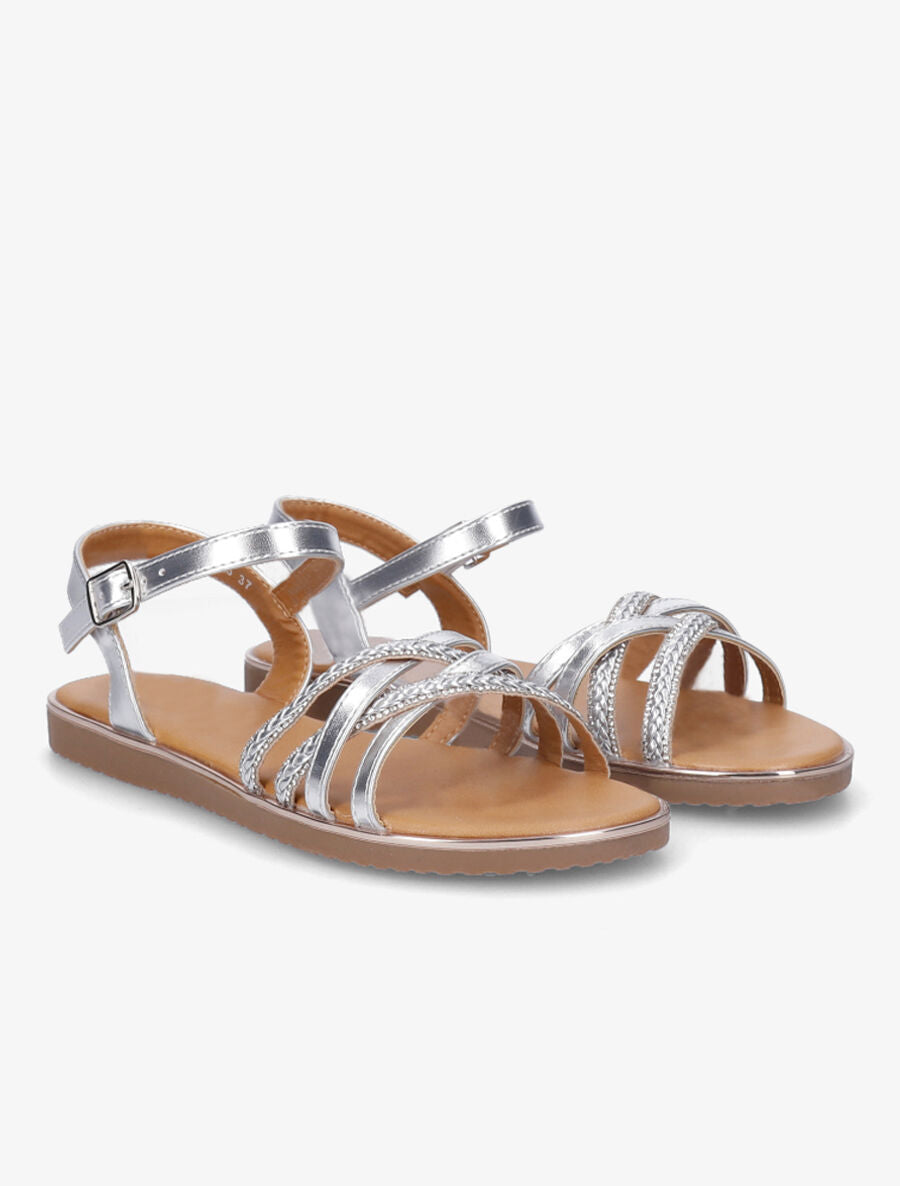 Nu-pieds brides tressées à strass - Argent - 4