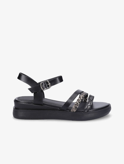 Sandales compensées triple brides fantaisies - Noir - 1