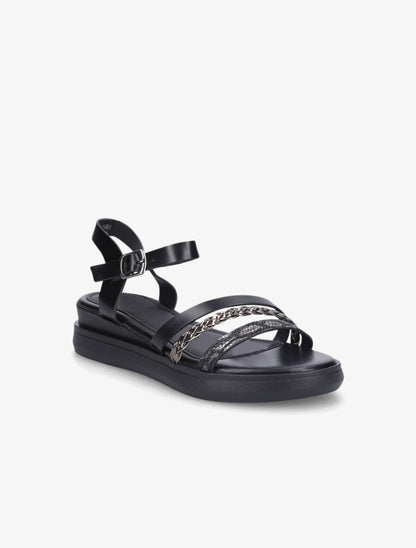 Sandales compensées triple brides fantaisies - Noir - 2
