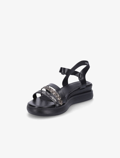 Sandales compensées triple brides fantaisies - Noir - 3