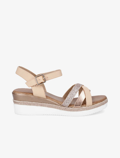 Sandales compensées bride à paillettes - Rose gold - 5