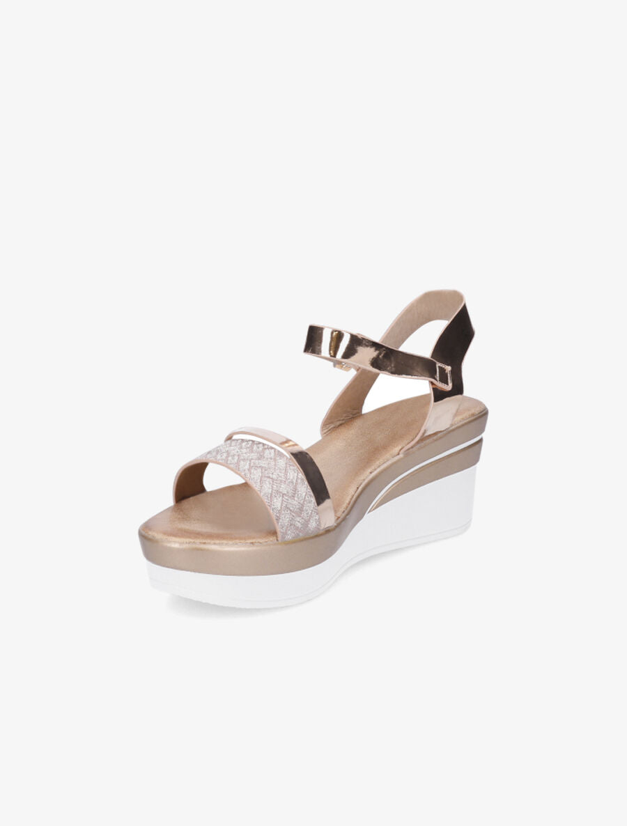Sandales compensées bride fantaisie à paillettes - Rose gold - 3