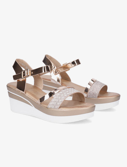 Sandales compensées bride fantaisie à paillettes - Rose gold - 4