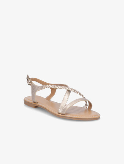 Nu-pieds en simili à bride tressée - Or - 3