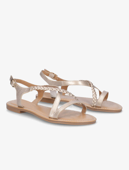 Nu-pieds en simili à bride tressée - Or - 5