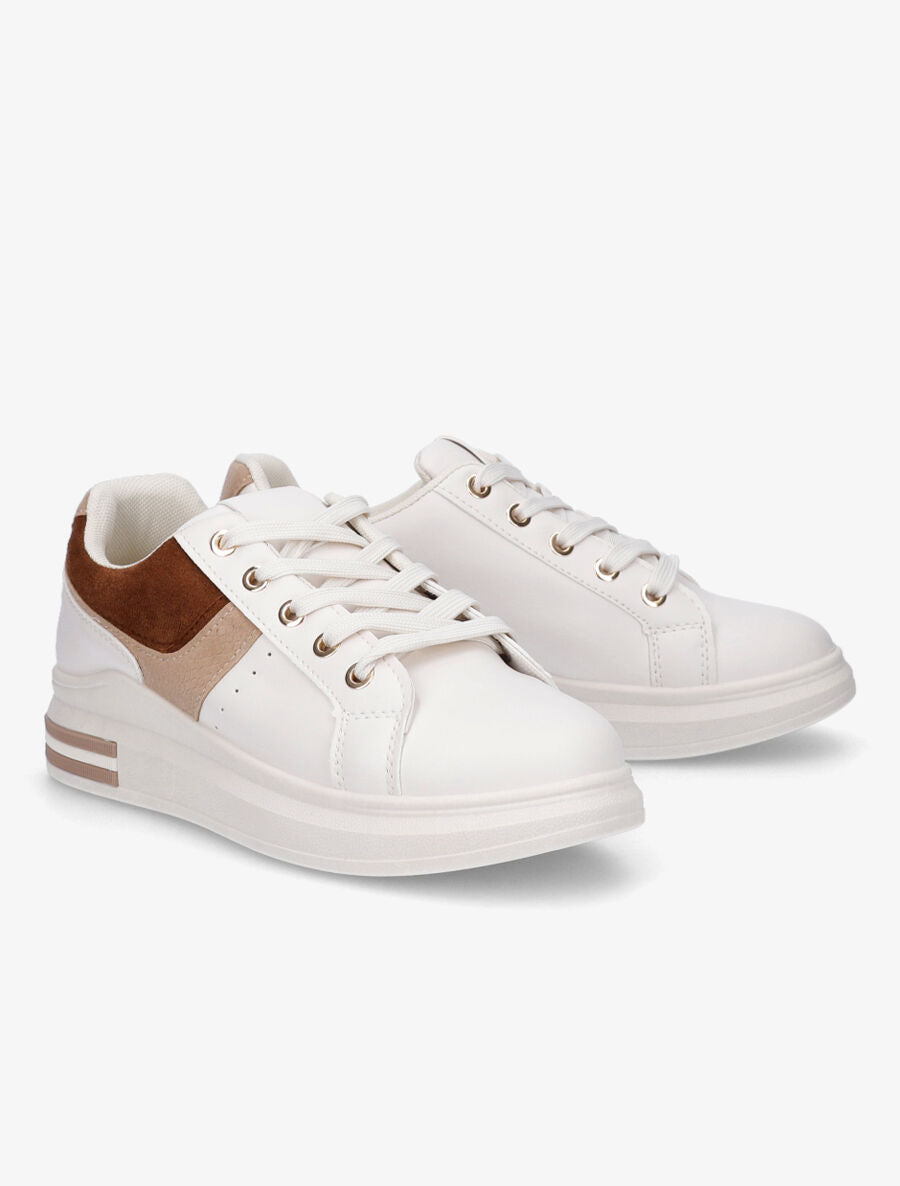 Sneakers classique en simili et suédine - Beige - 4