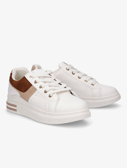 Sneakers classique en simili et suédine - Beige - 4