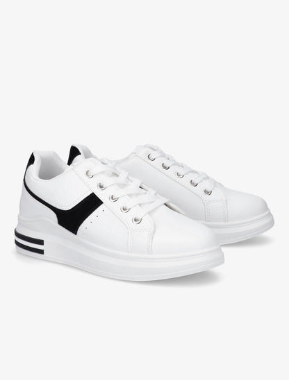 Sneakers classique en simili et suédine - Noir - 4