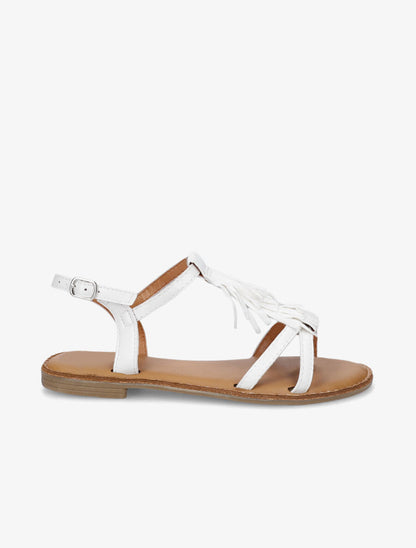 Nu-pieds en simili et franges en suédine - Blanc - 5